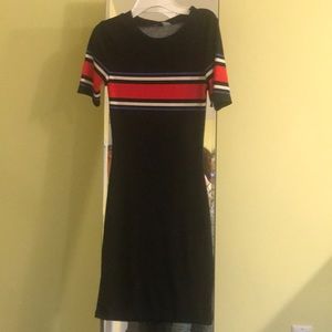 comfortable black dress with stripes